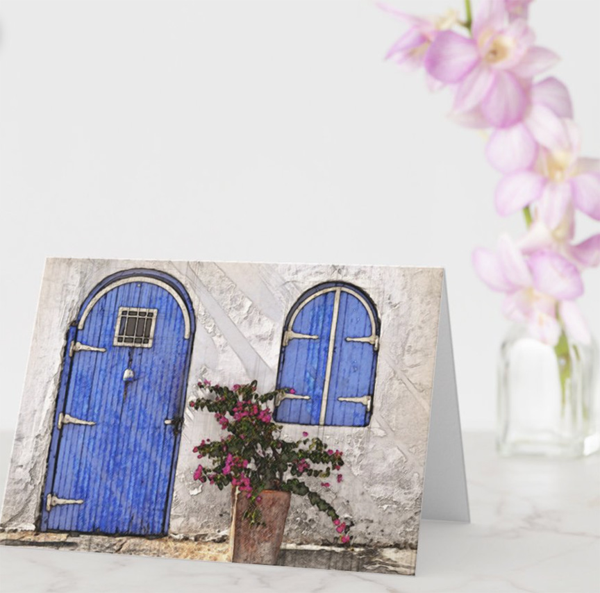 painting of a blue wood door
